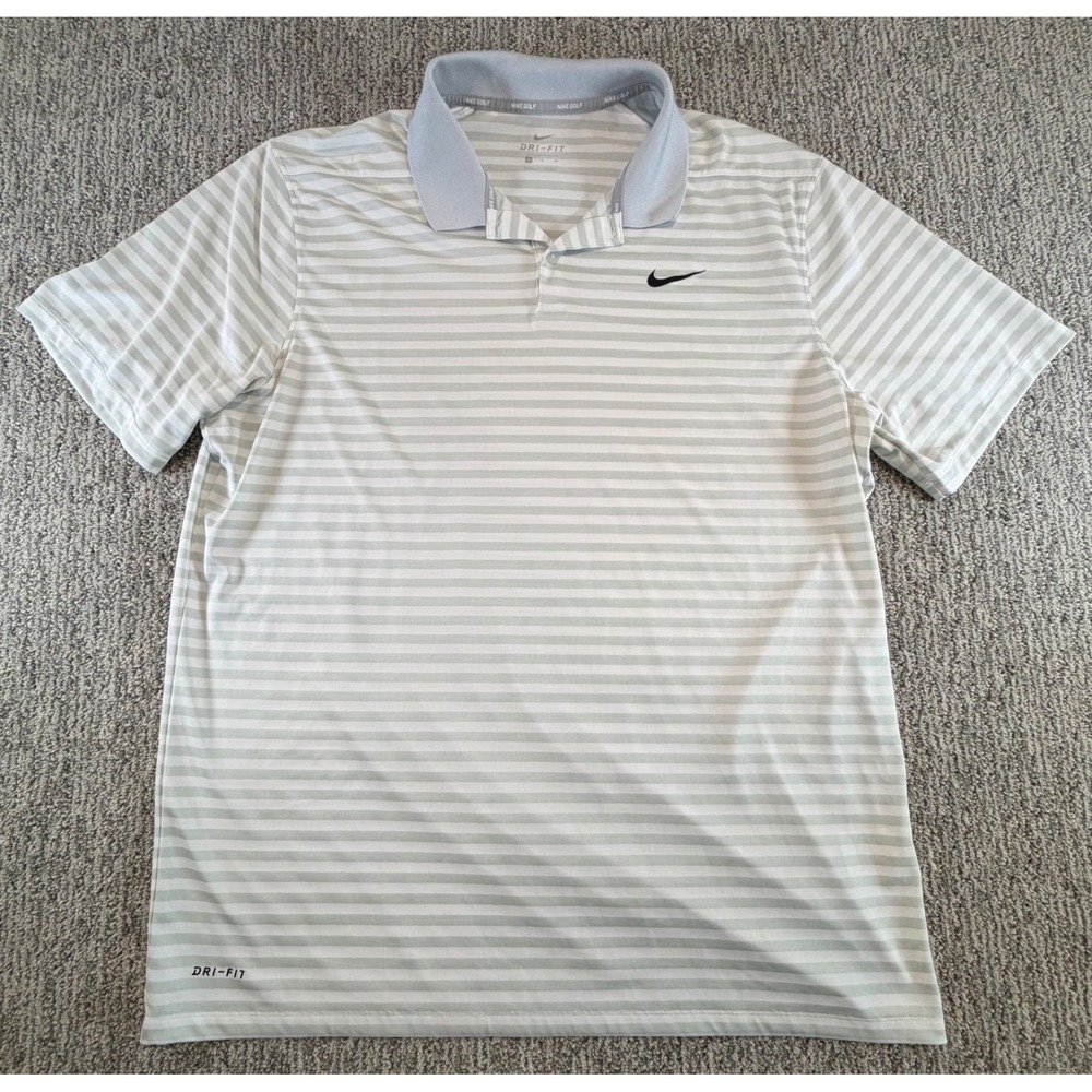 Nike Golf Polo Shirt Mens XL Grey Striped Dri-FIT Short Sleeve 891239-043